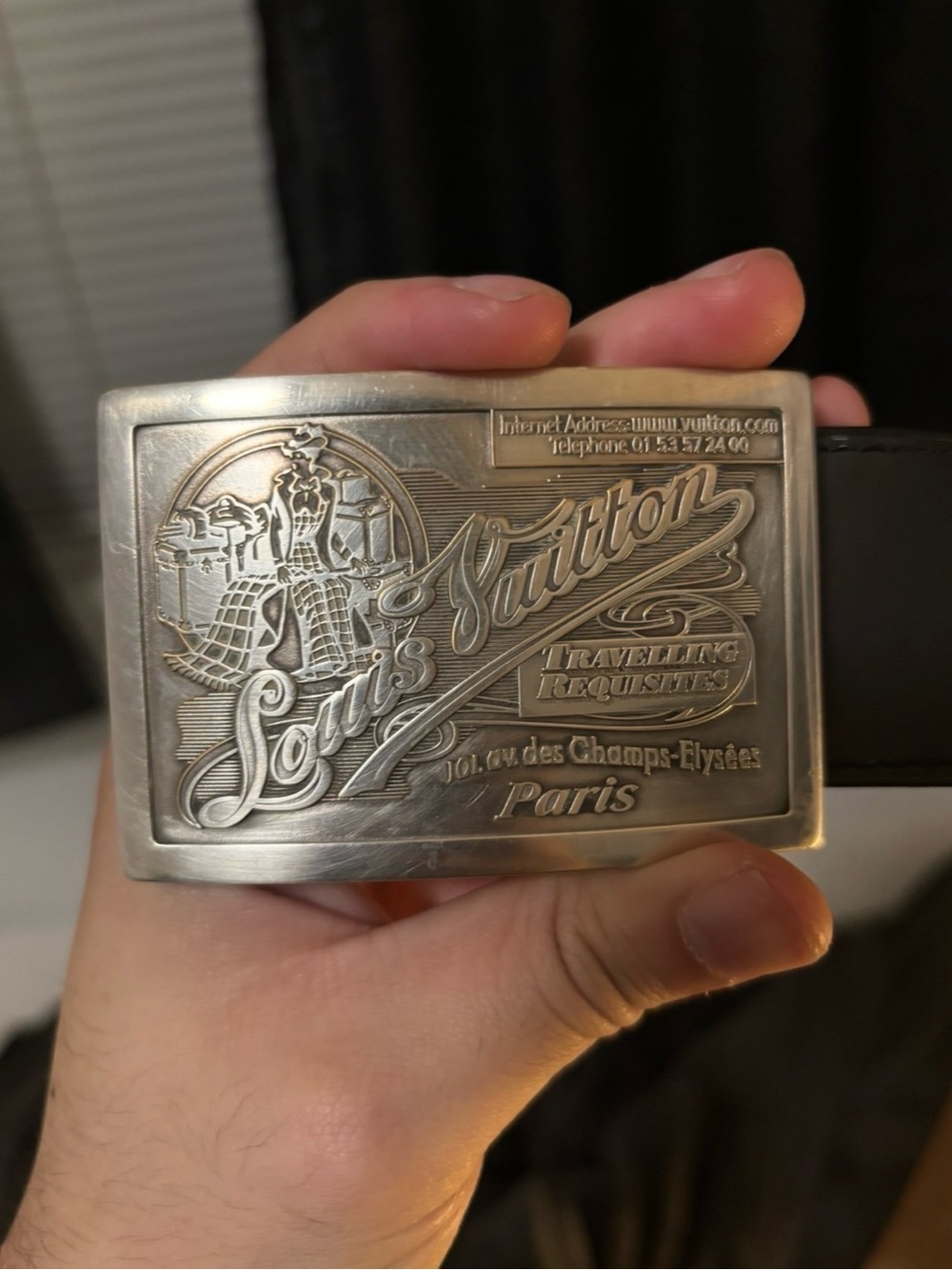 Louis Vuitton Silver Embossed Script Belt Buckle